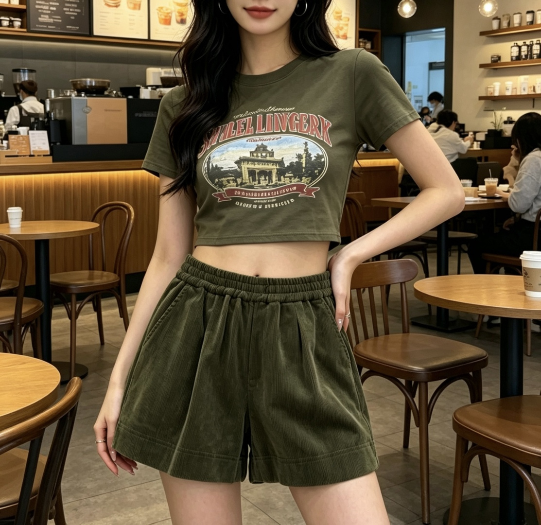 SAINT LAUREN♡²⁶灯芯绒休闲短裤三色齐发｜深棕/军绿/藏蓝自带复古滤镜 刚需款✨软糯灯芯绒面