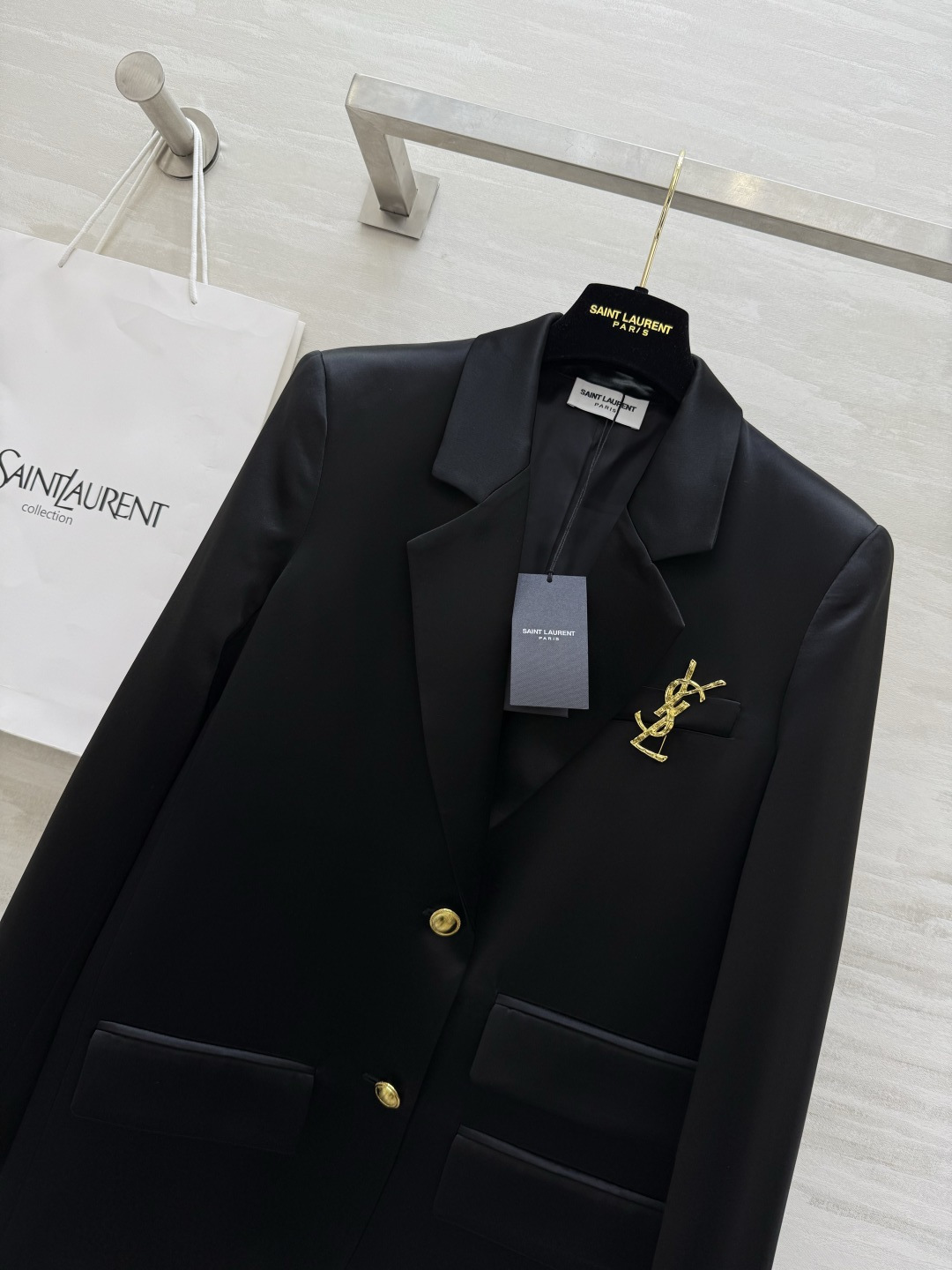 #ysl²⁶新款 醋酸面料翻领西装外套 高品质定制 现货首发size：S/M/L/XL（M码肩宽：38，