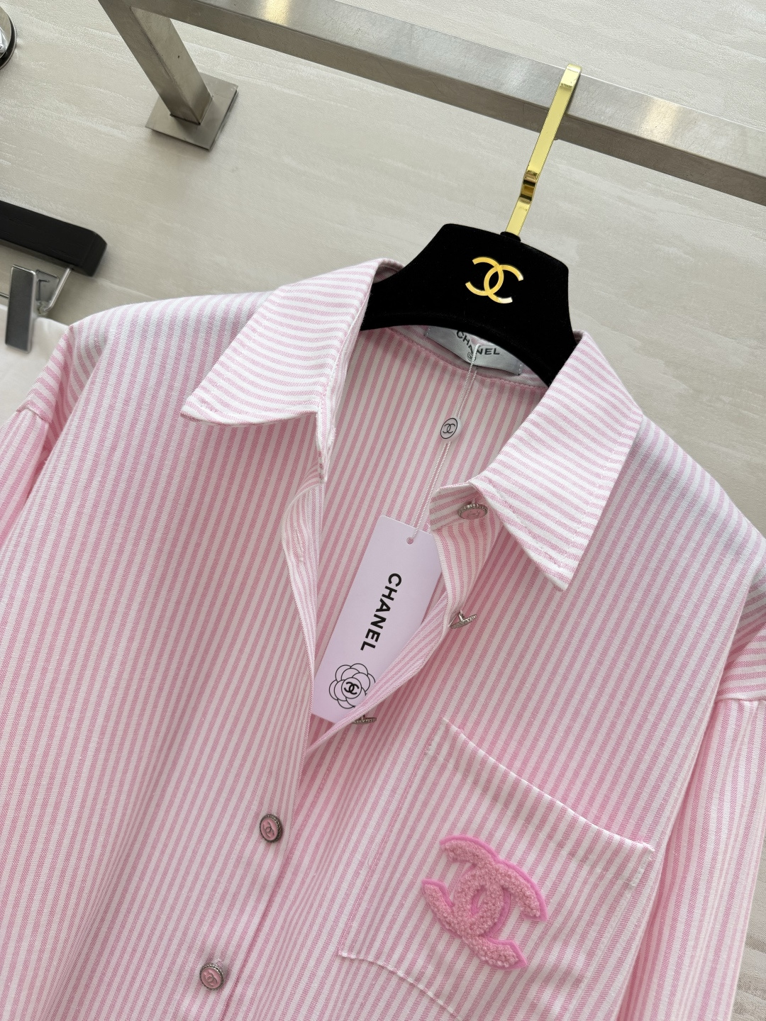 #Chane♡粉色条纹中古风衬衣 超级显肤白的颜色 高品质定制 现货首发size：36/38/40（38