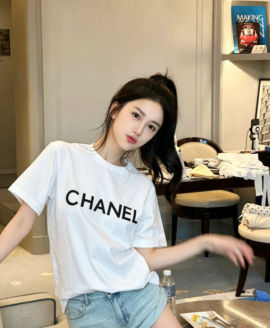 #Chane♡²⁶ss字母logo珠片刺绣🪡T恤 高品质定制 现货首发size：36/38/40（36码
