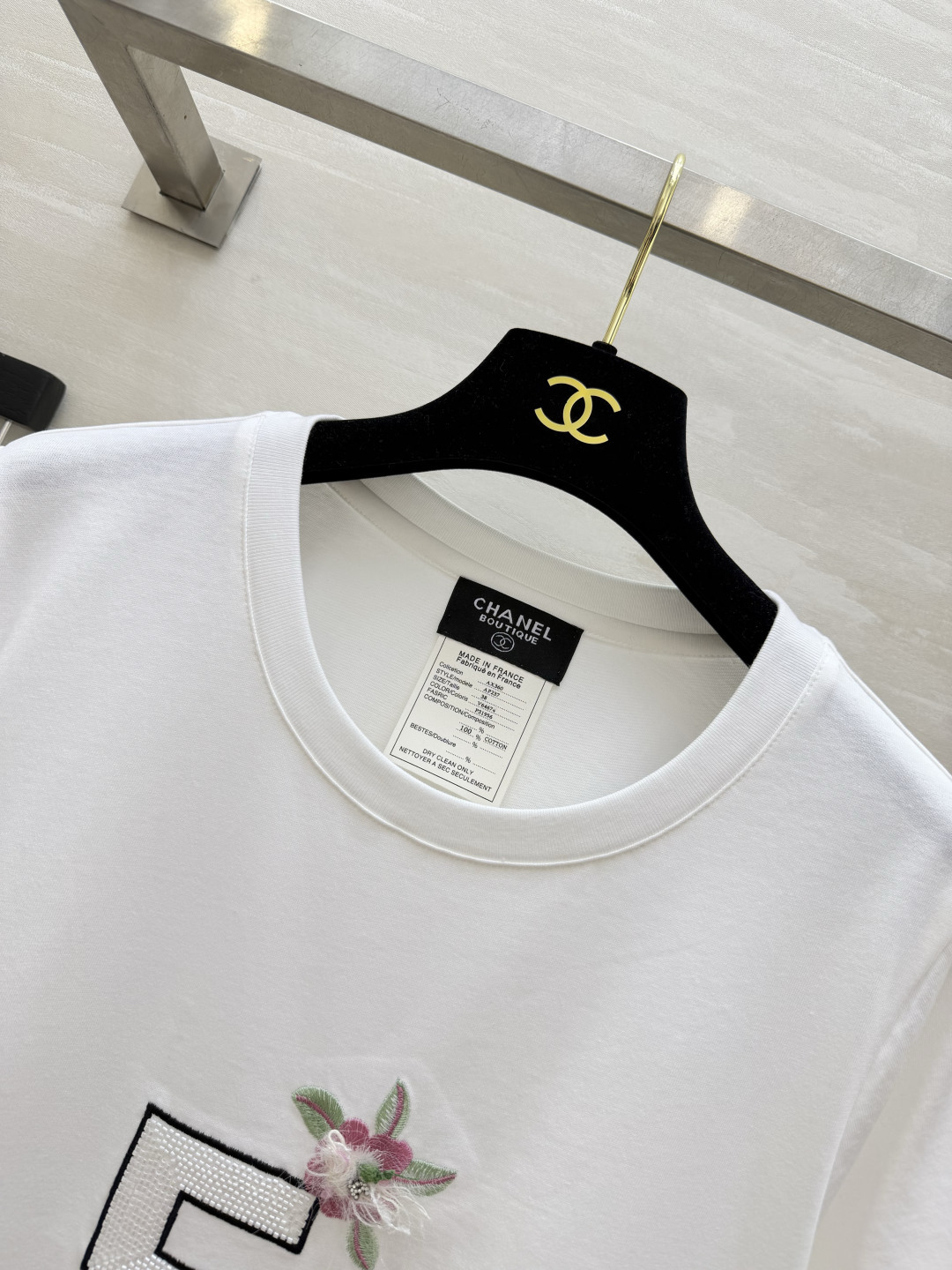 #Chane♡²⁶ss字母logo珠片刺绣🪡T恤 高品质定制 现货首发size：36/38/40（36码