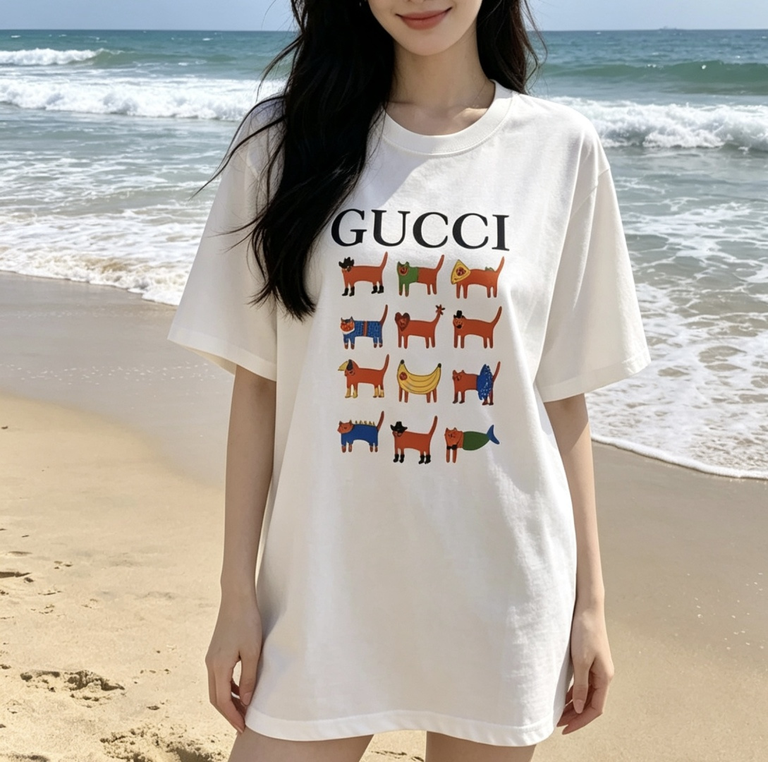 GUCC♡²⁶趣味涂鸦T恤▫️三色可选 白/粉/黑▫️童趣印花 减龄天花板▫️宽松版型 日常百搭谁穿谁可
