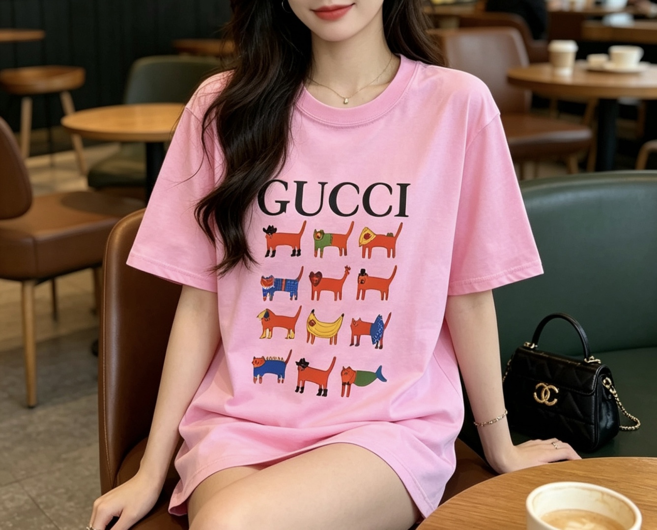 GUCC♡²⁶趣味涂鸦T恤▫️三色可选 白/粉/黑▫️童趣印花 减龄天花板▫️宽松版型 日常百搭谁穿谁可