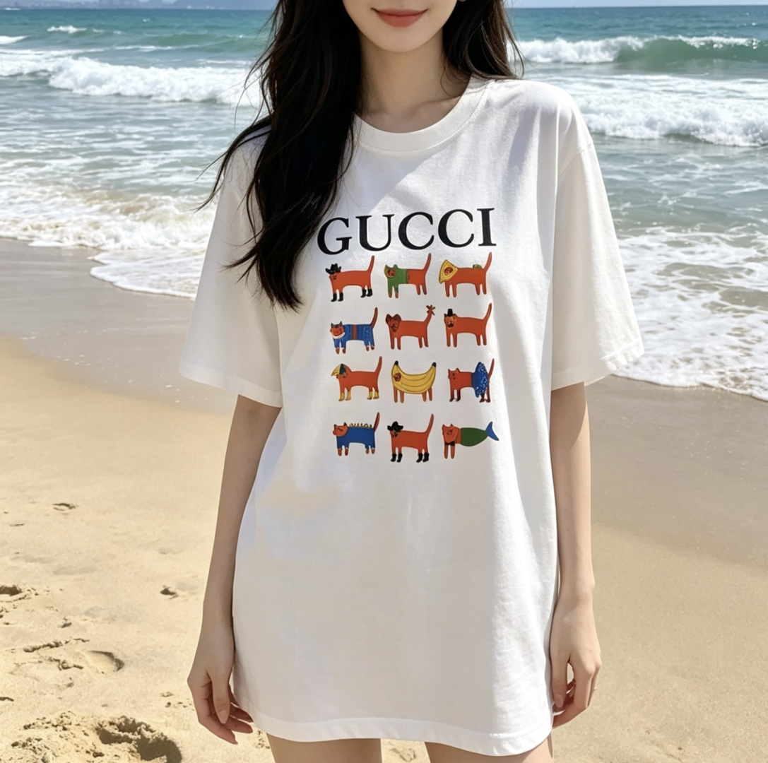 GUCC♡²⁶趣味涂鸦T恤▫️三色可选 白/粉/黑▫️童趣印花 减龄天花板▫️宽松版型 日常百搭谁穿谁可