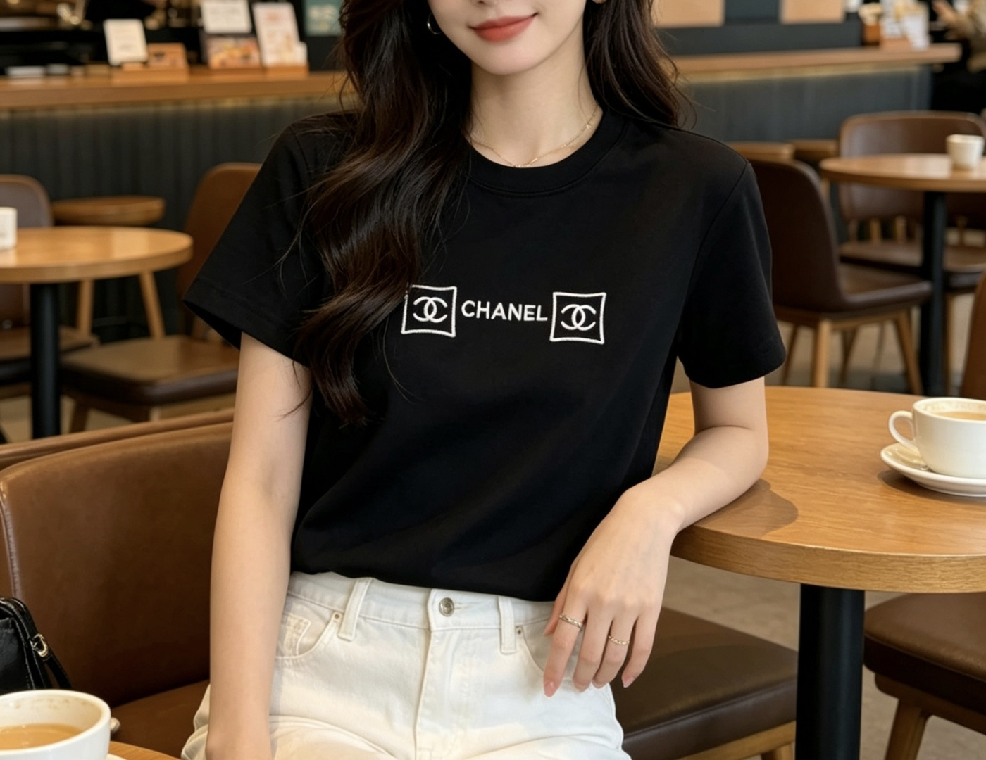 ▫️Chane♡²⁶刺绣LOGO T恤▫️修身小短款版型，巨显比例▫️胸前精致刺绣，低调又有辨识度▫️面