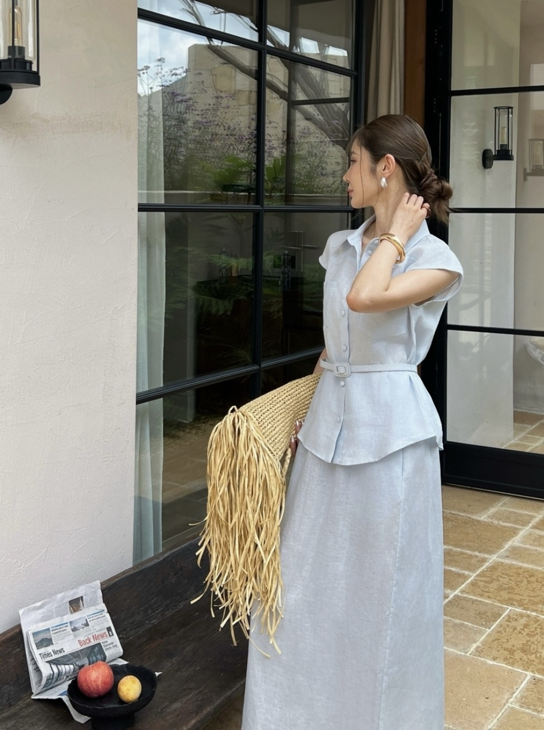 NO:872788,Icy light blue linen suit｜Comes with cooling filter in summer, women's clothing,19860909冰透浅蓝亚麻套装｜夏天自带降温滤镜,女装,,Women's clothing