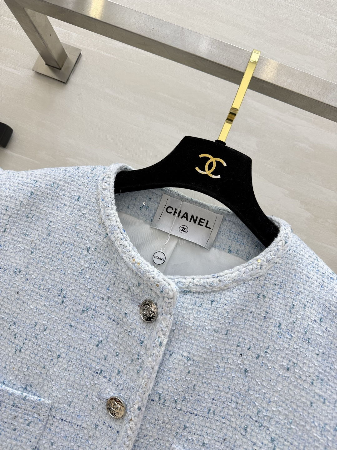 Chane♡²⁶本命编织花呢马甲｜粉蓝双色温柔暴击粗花呢肌理自带细碎闪丝 圆领无袖版型不挑肩线双口袋实用
