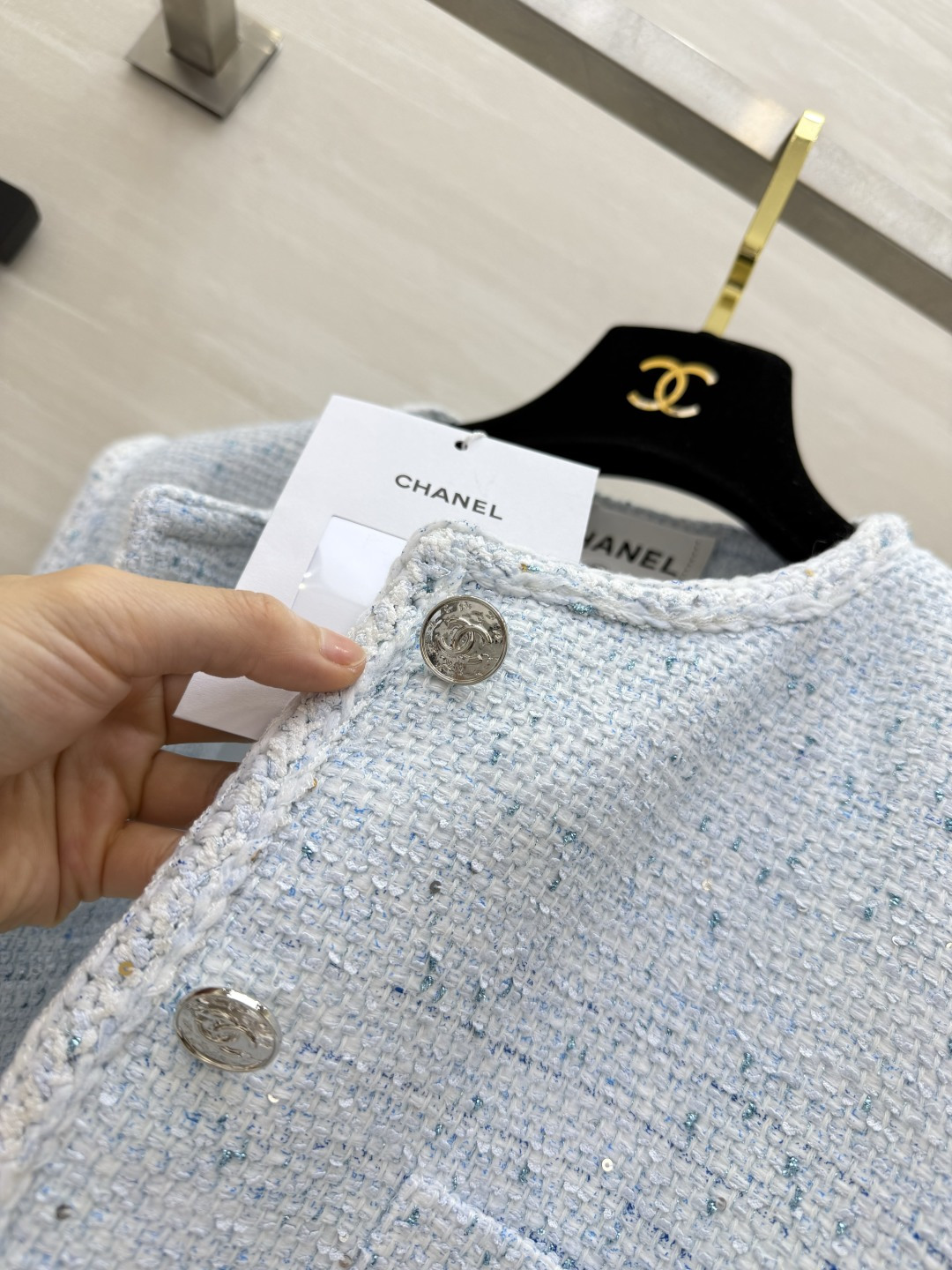 Chane♡²⁶本命编织花呢马甲｜粉蓝双色温柔暴击粗花呢肌理自带细碎闪丝 圆领无袖版型不挑肩线双口袋实用