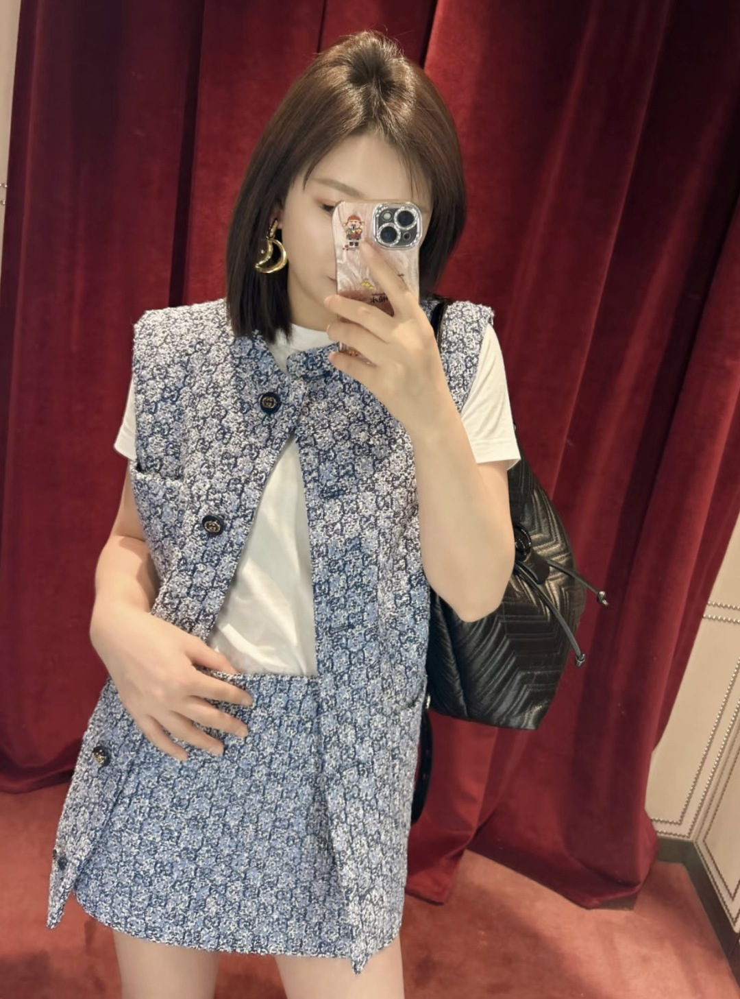 Gucc♡²⁶蓝调粗花呢A字短裙｜和马甲成套入超好看 深浅蓝杂色编织 清爽温柔不沉闷 高腰A字版型 拉高