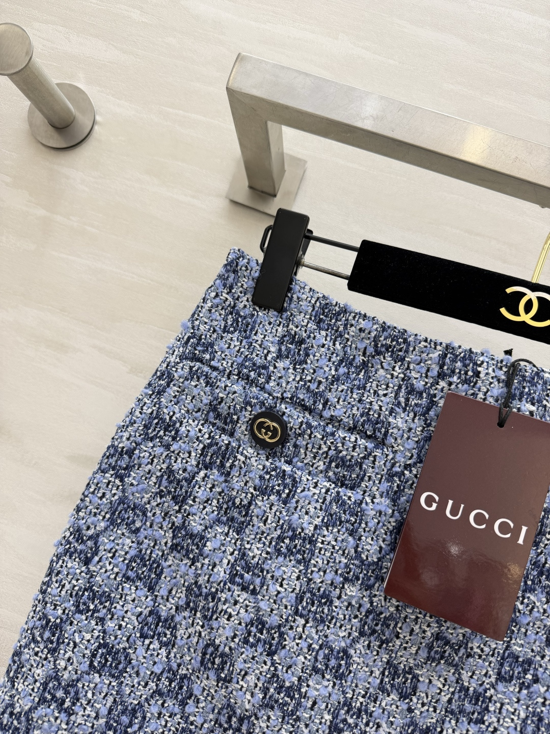 Gucc♡²⁶蓝调粗花呢A字短裙｜和马甲成套入超好看 深浅蓝杂色编织 清爽温柔不沉闷 高腰A字版型 拉高