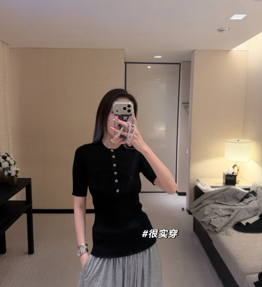 Chane♡²⁶A 纯色圆领半开胸针织短袖上衣 原版开发 高品质定制 现货首发size：36/38/40