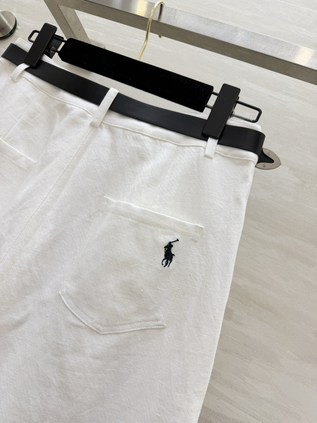 Ralph Lauren²⁶紫标白色棉麻感腰带中裤✨清爽透气 配套黑腰带 拉高腰线更显比例 宽松裤管藏大腿肉 后袋小马刺