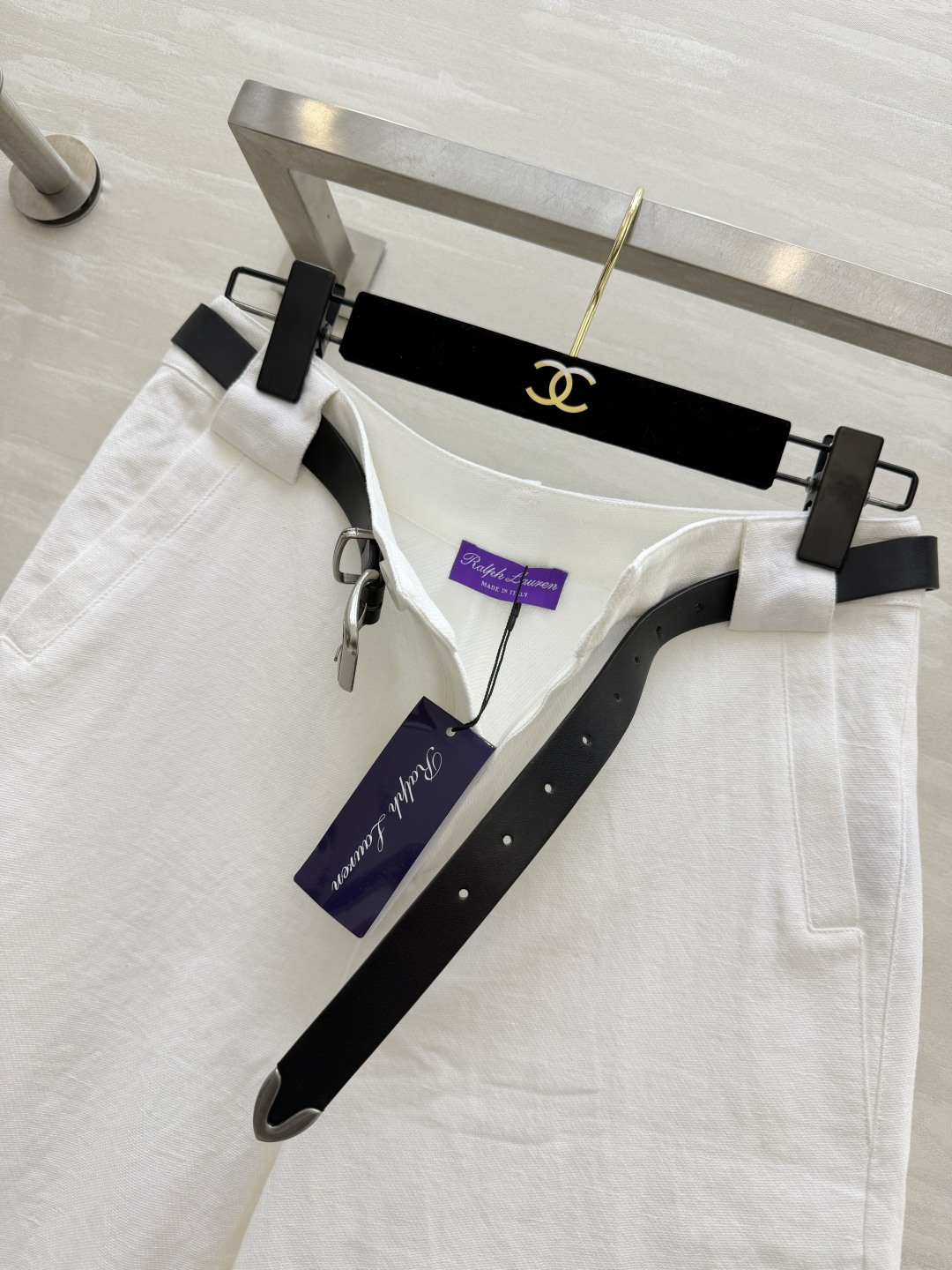 Ralph Lauren²⁶紫标白色棉麻感腰带中裤✨清爽透气 配套黑腰带 拉高腰线更显比例 宽松裤管藏大腿肉 后袋小马刺