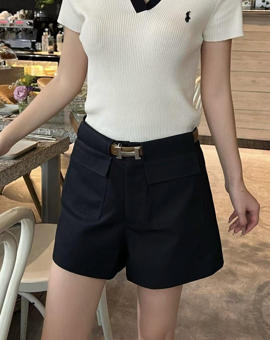 Herme♡²⁶工装高腰短裤 配送H扣金属腰带｜立体双口袋 挺括A字版型 藏胯显瘦 百搭浅灰通勤休闲两用 顺滑抗皱面料 