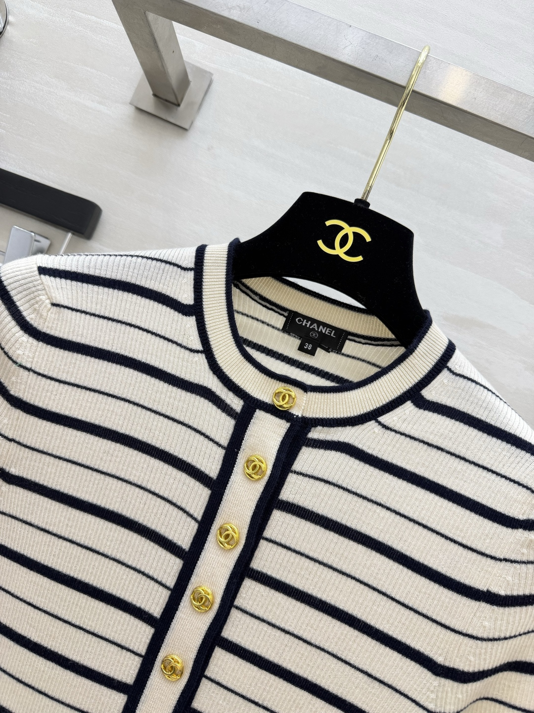 Chane♡²⁶B 条纹针织长袖上衣 70%山羊绒➕30%桑蚕丝混纺 高品质定制 现货首发size：36/38/40（）