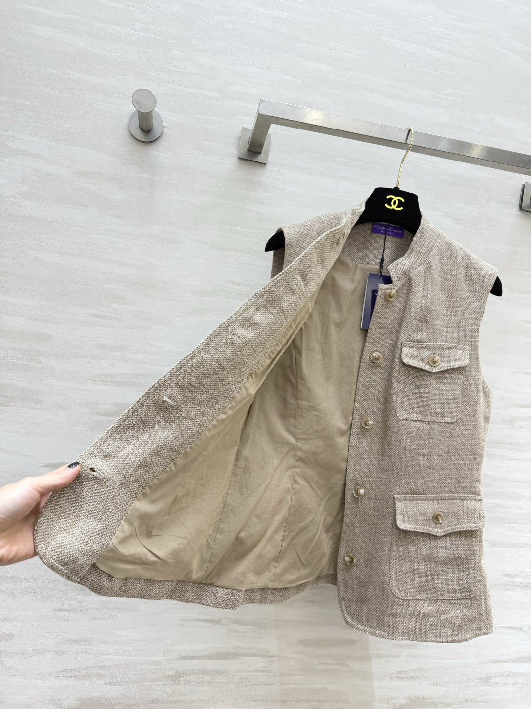 Ralph Lauren²⁶紫标系列 老钱风亚麻猎装马甲 天然亚麻斜纹肌理✨小立领 多口袋工装设计 琥珀质感纽扣 细节考