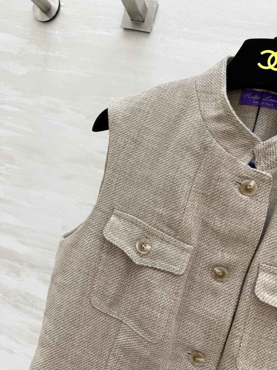 Ralph Lauren²⁶紫标系列 老钱风亚麻猎装马甲 天然亚麻斜纹肌理✨小立领 多口袋工装设计 琥珀质感纽扣 细节考