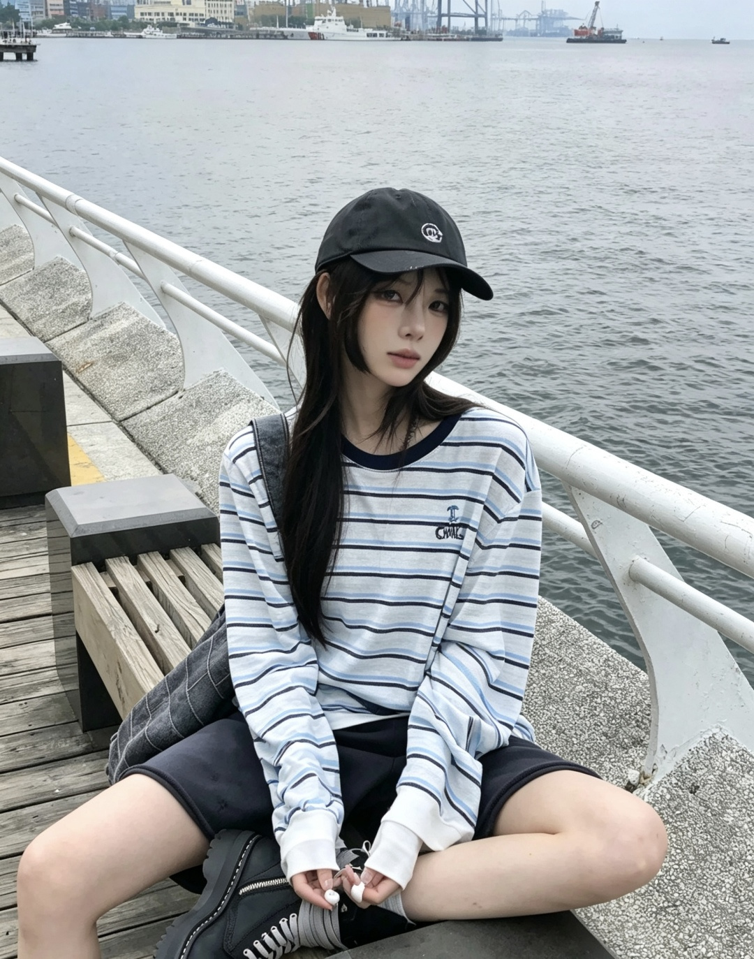 Chane♡²⁶爆款条纹长袖防晒T 两色现货｜灰粉 / 蓝白 轻薄透气面料 微透质感超有氛围感 宽松落肩版型 显瘦不挑人