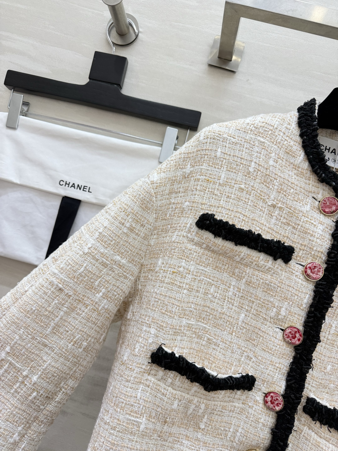 Chane♡²⁶拼色饰边粗花呢外套 100%桑蚕丝里布  金高银/权志龙 高品质定制 现货首发size：36/38/40