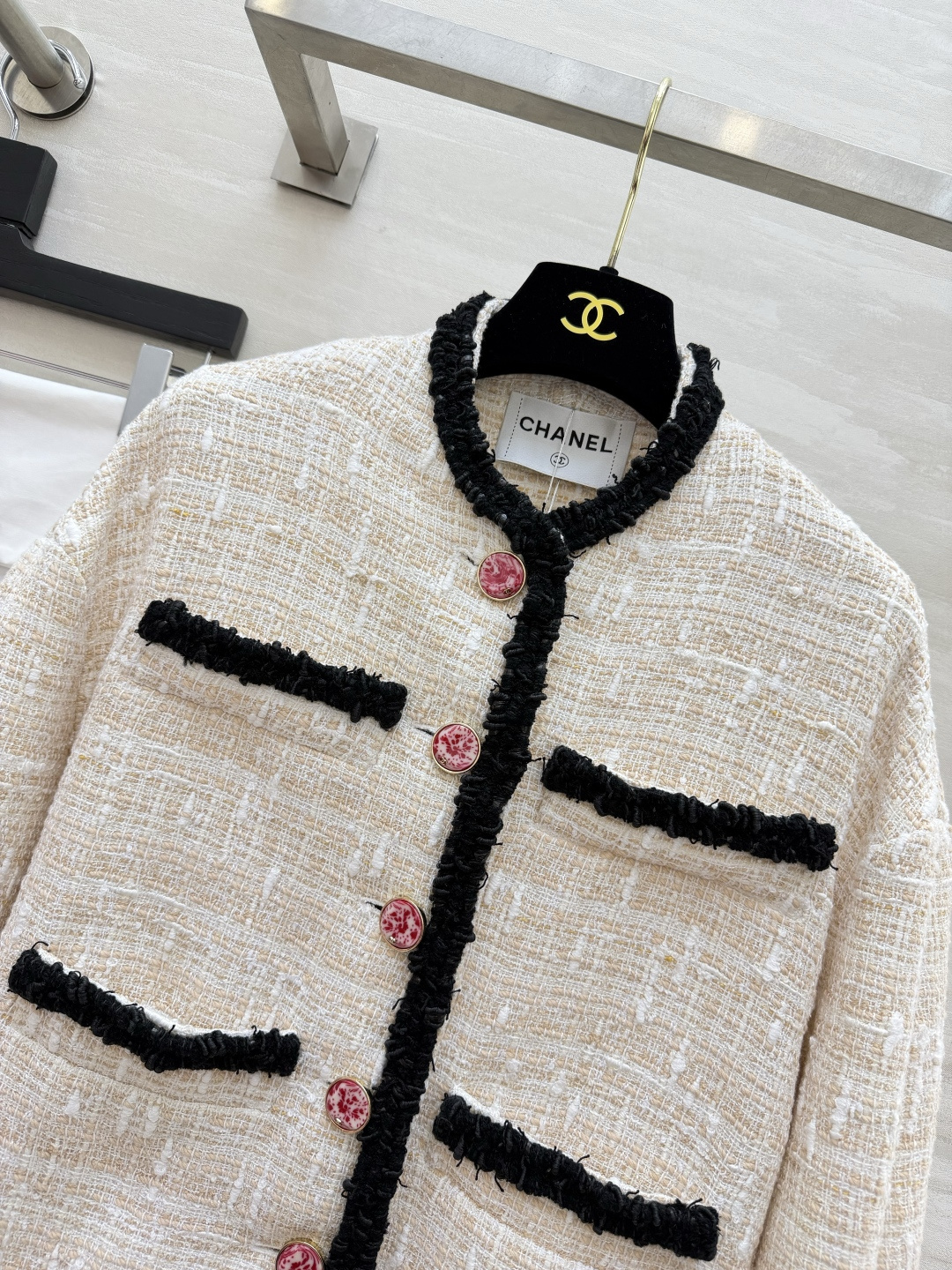 Chane♡²⁶拼色饰边粗花呢外套 100%桑蚕丝里布  金高银/权志龙 高品质定制 现货首发size：36/38/40