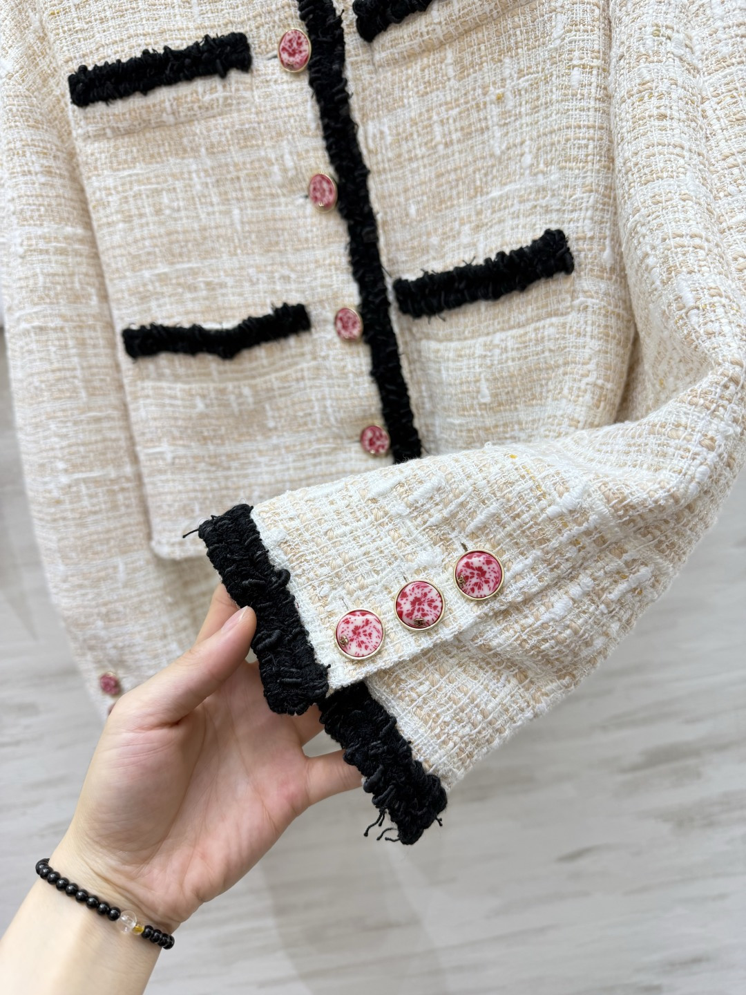 Chane♡²⁶拼色饰边粗花呢外套 100%桑蚕丝里布  金高银/权志龙 高品质定制 现货首发size：36/38/40