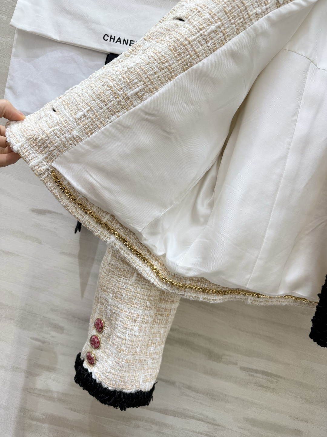 Chane♡²⁶拼色饰边粗花呢外套 100%桑蚕丝里布  金高银/权志龙 高品质定制 现货首发size：36/38/40