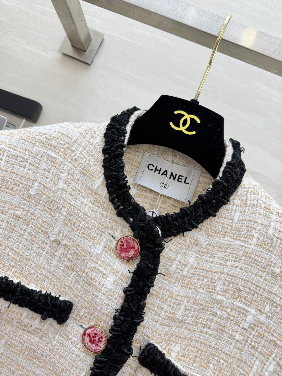 Chane♡²⁶拼色饰边粗花呢外套 100%桑蚕丝里布  金高银/权志龙 高品质定制 现货首发size：36/38/40
