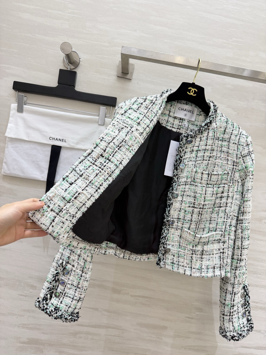 Chane♡²⁶单排扣格子花纹粗花呢外套 100%桑蚕丝内衬 高品质定制 现货首发size：36/38/40（）