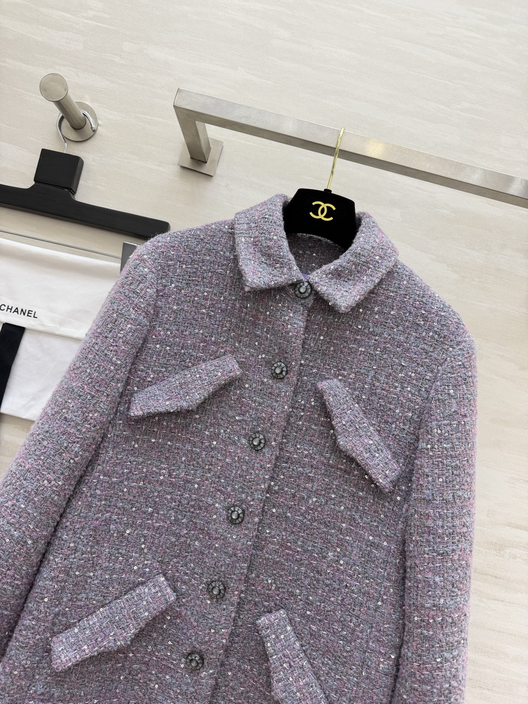 Chane♡²⁶P 薰衣草紫粗花呢外套 100%桑蚕丝里布 高品质定制 现货首发size：36/38/40（）