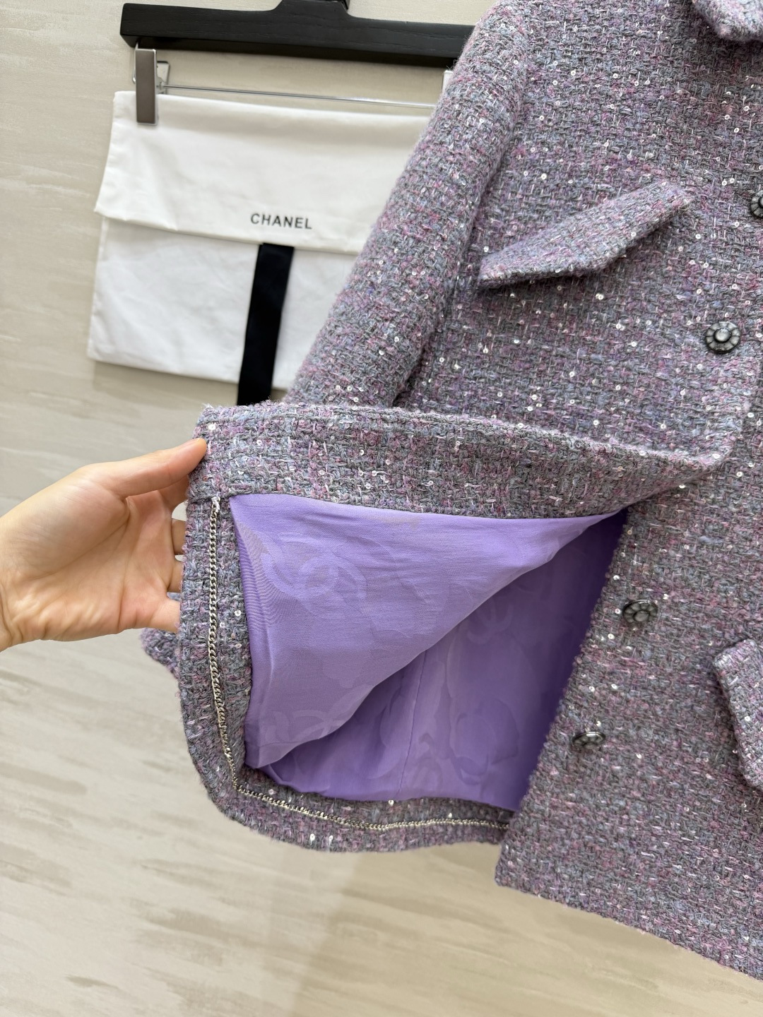 Chane♡²⁶P 薰衣草紫粗花呢外套 100%桑蚕丝里布 高品质定制 现货首发size：36/38/40（）