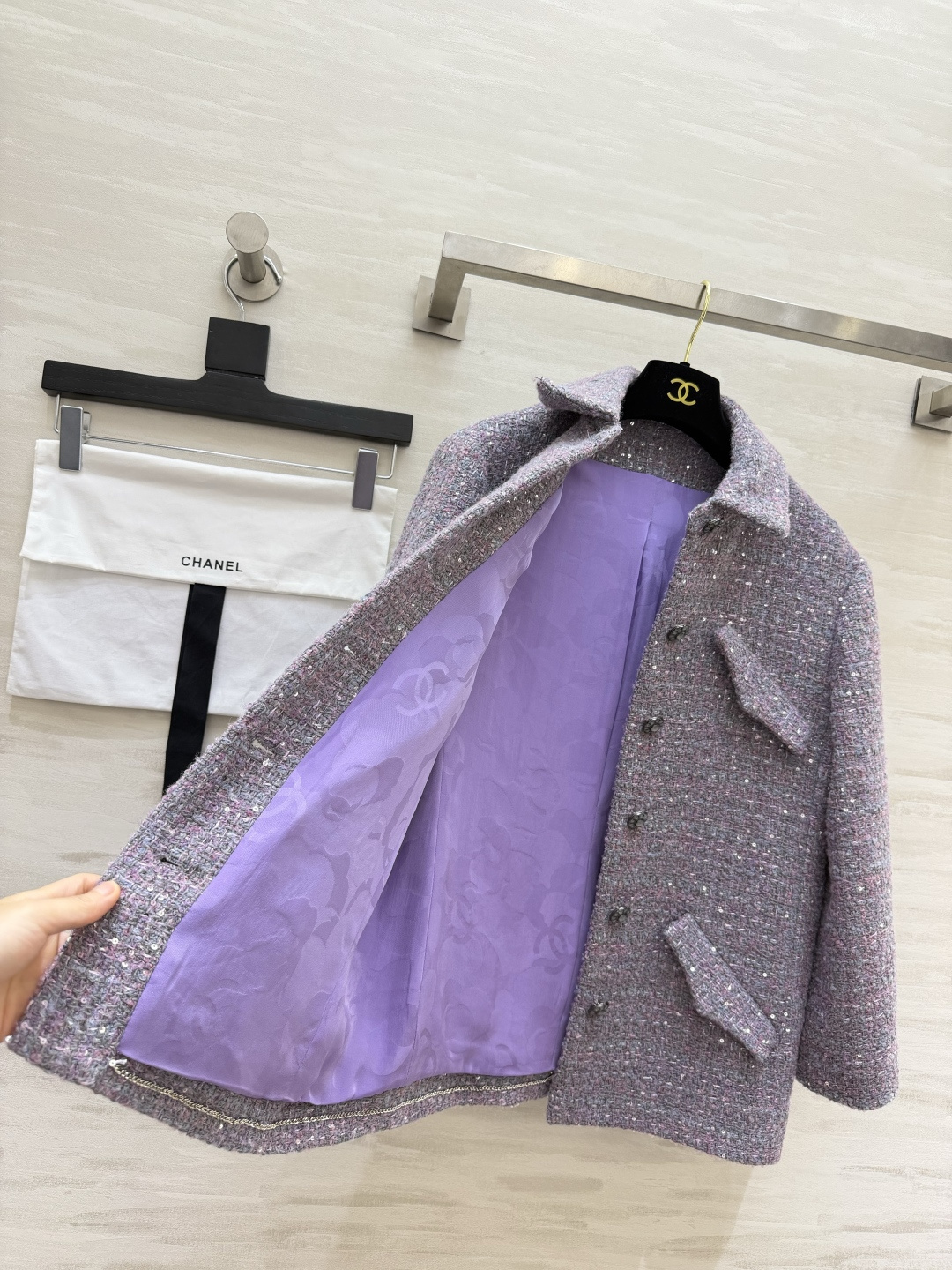 Chane♡²⁶P 薰衣草紫粗花呢外套 100%桑蚕丝里布 高品质定制 现货首发size：36/38/40（）