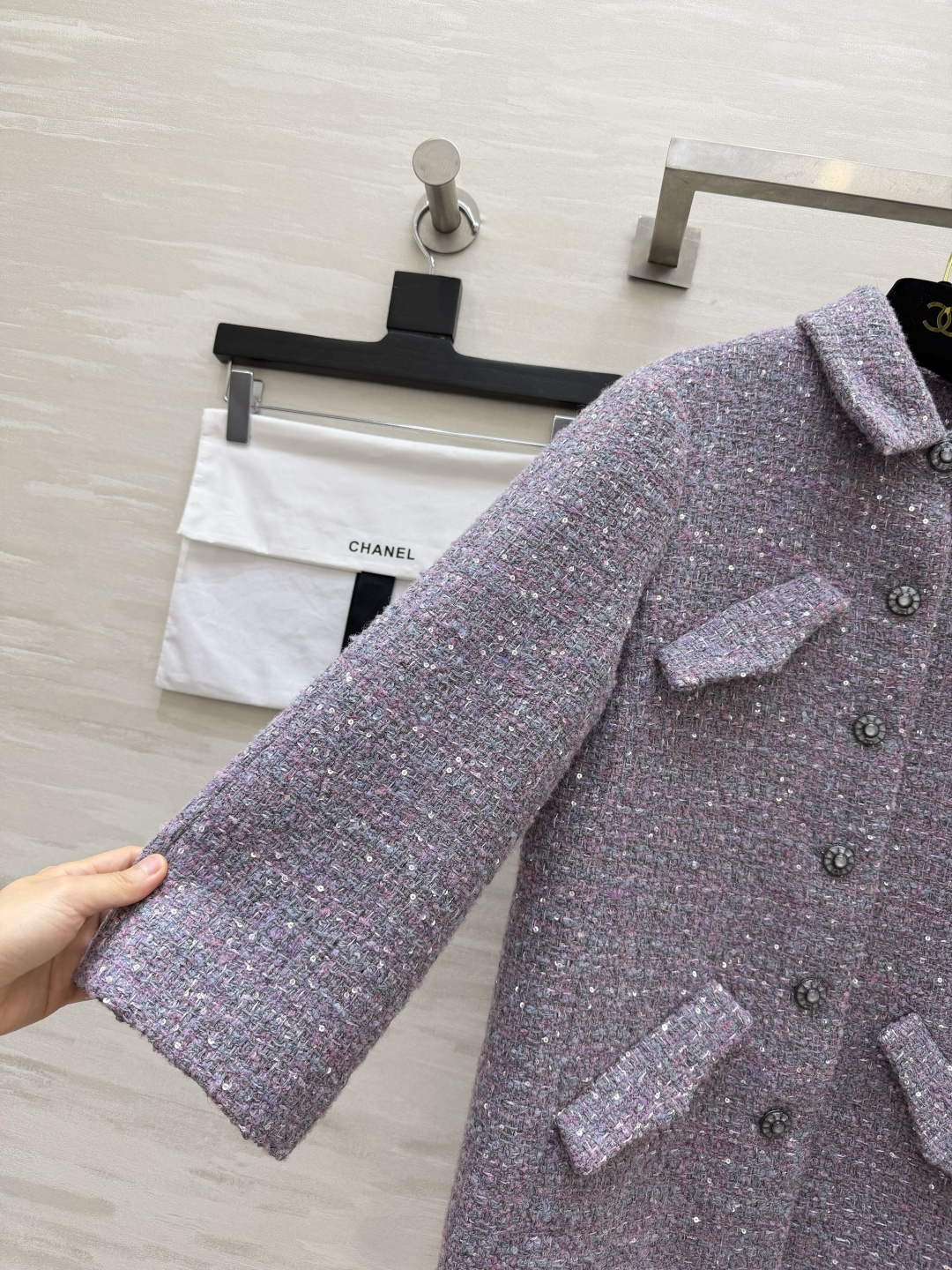 Chane♡²⁶P 薰衣草紫粗花呢外套 100%桑蚕丝里布 高品质定制 现货首发size：36/38/40（）