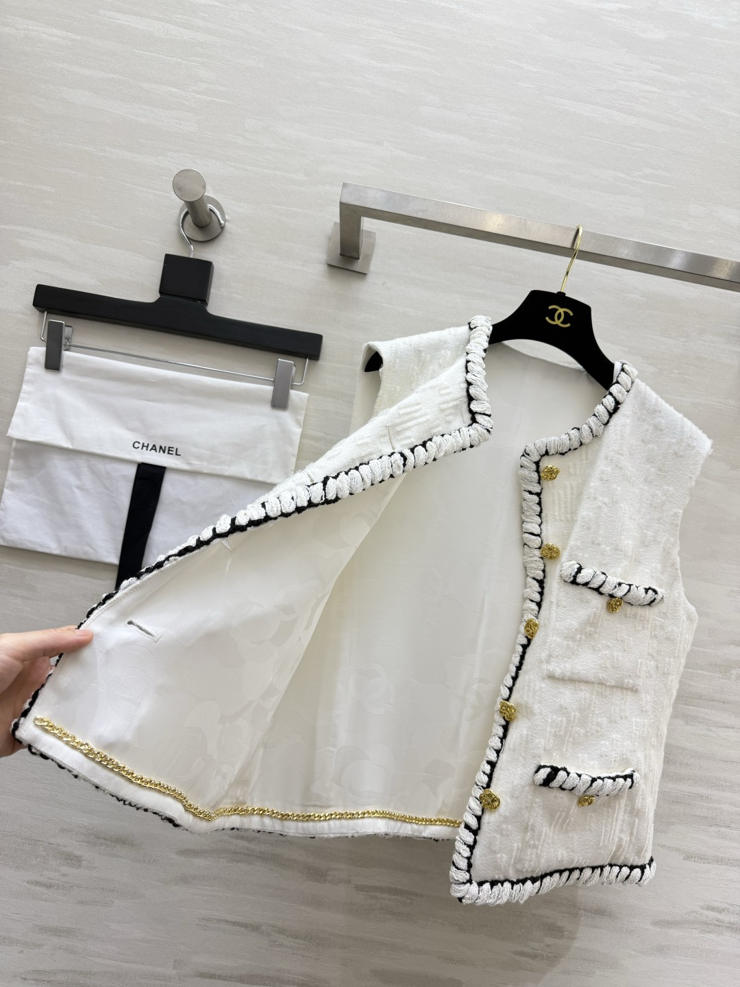 Chacha♡²⁶羊毛斜纹软呢拼色马甲 100%桑蚕丝内衬 高品质定制 现货首发size：36/38/40（）