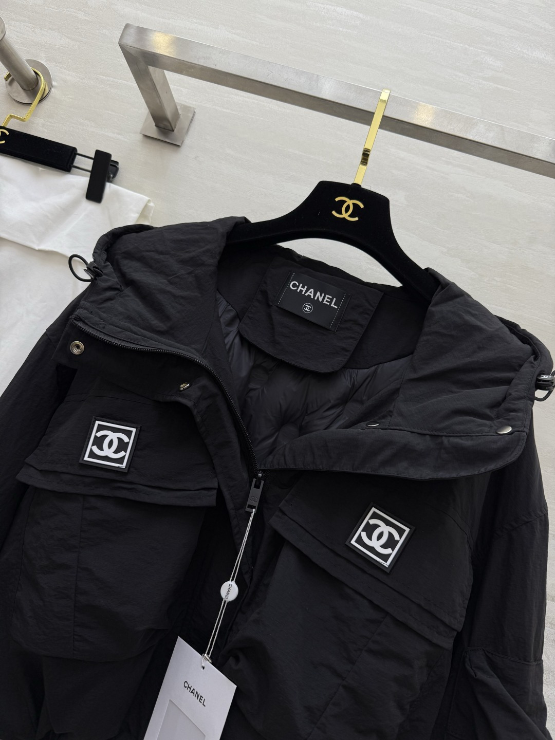 #Chane♡秋冬新款 中古系列 连帽短款夹克羽绒棉服 高品质定制 现货首发size：36/38/40（36码肩宽：54