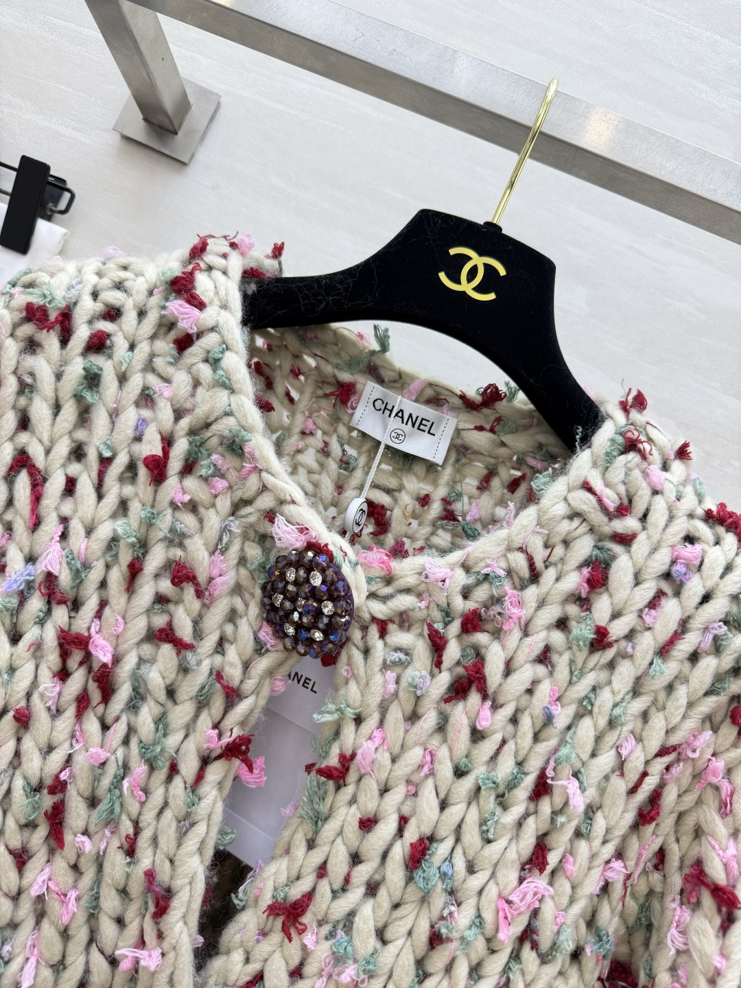 CC♡²⁶重磅粗针彩点针织开衫｜温柔治愈系 手工感粗棒针编织 肌理饱满立体 纱线蓬松厚实 保暖感在线米白基底糅合粉、红、