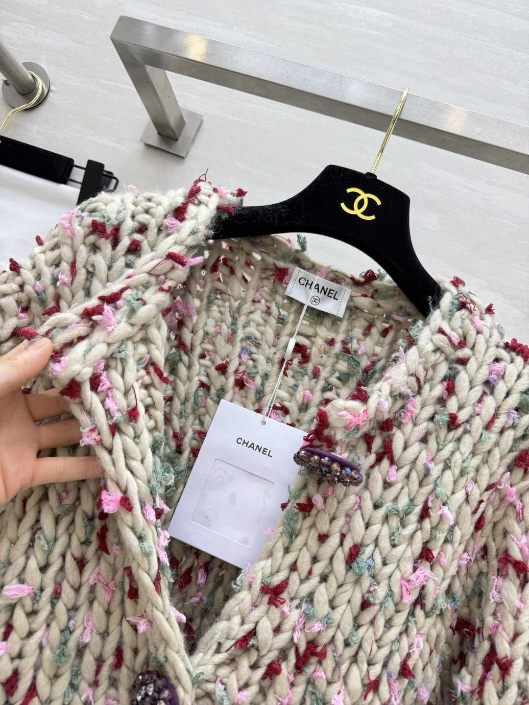 CC♡²⁶重磅粗针彩点针织开衫｜温柔治愈系 手工感粗棒针编织 肌理饱满立体 纱线蓬松厚实 保暖感在线米白基底糅合粉、红、