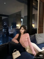 BA Family Early spring new simple solid color small incense wind woven rough woolen collar coat color: pink blue size: 36.38.40 1 BA Family Early spring new simple solid color small incense wind woven rough woolen collar coat color: pink blue size: 36.38.40