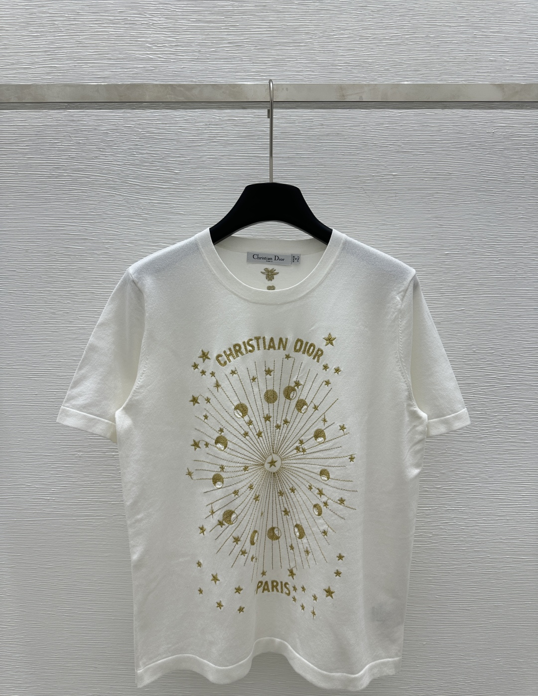 NO:310663,D Home Early Spring New Style Round Neck Star Moon Knitted Short Sleeve Color White Size 36.38.40, Dior, T-shirt, alexander wang19860909D家  早春新款 圆领星星月亮针织短袖 颜色白色 尺码36.38.40,,dior,T-shirt,alexander wang,Women's clothing