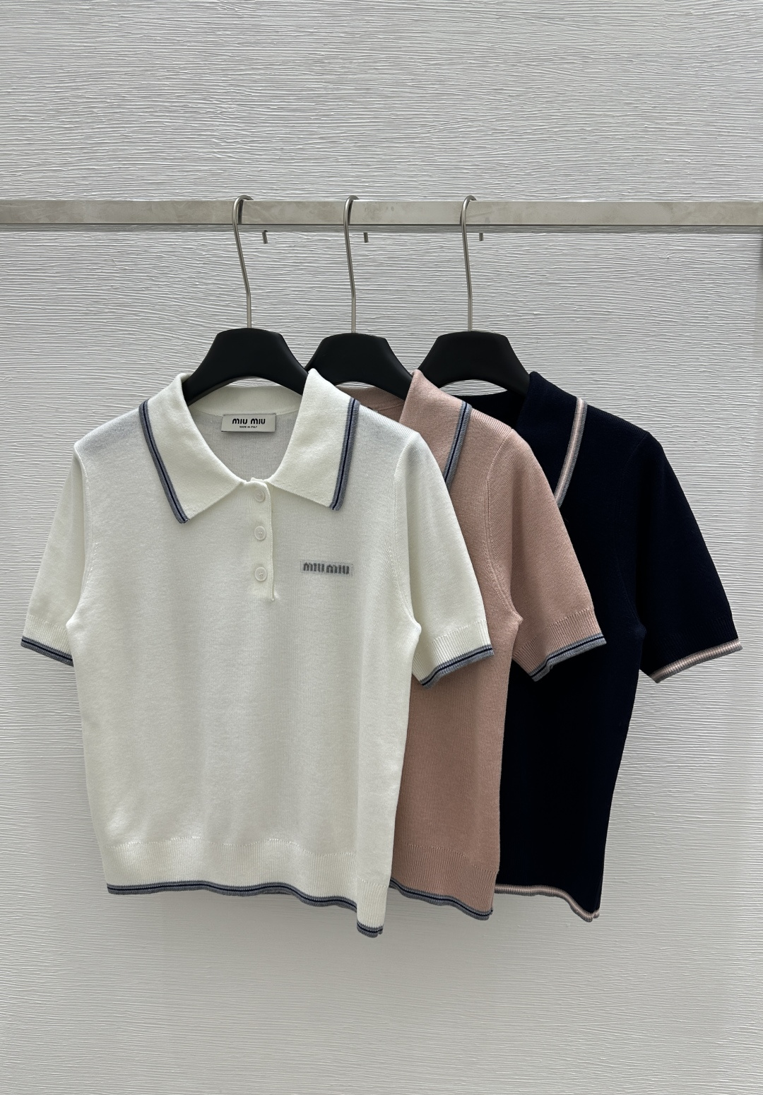 NO:310660,M Home Early Spring New Lapel Striped Button Knitted Short Sleeve Color White Pink Royal Blue Size 36.38.40, T-shirt,alexander wang19860909M家  早春新款 翻领条纹纽扣针织短袖 颜色白色 粉色 宝蓝色 尺码36.38.40,,T-shirt,alexander wang,Women's clothing