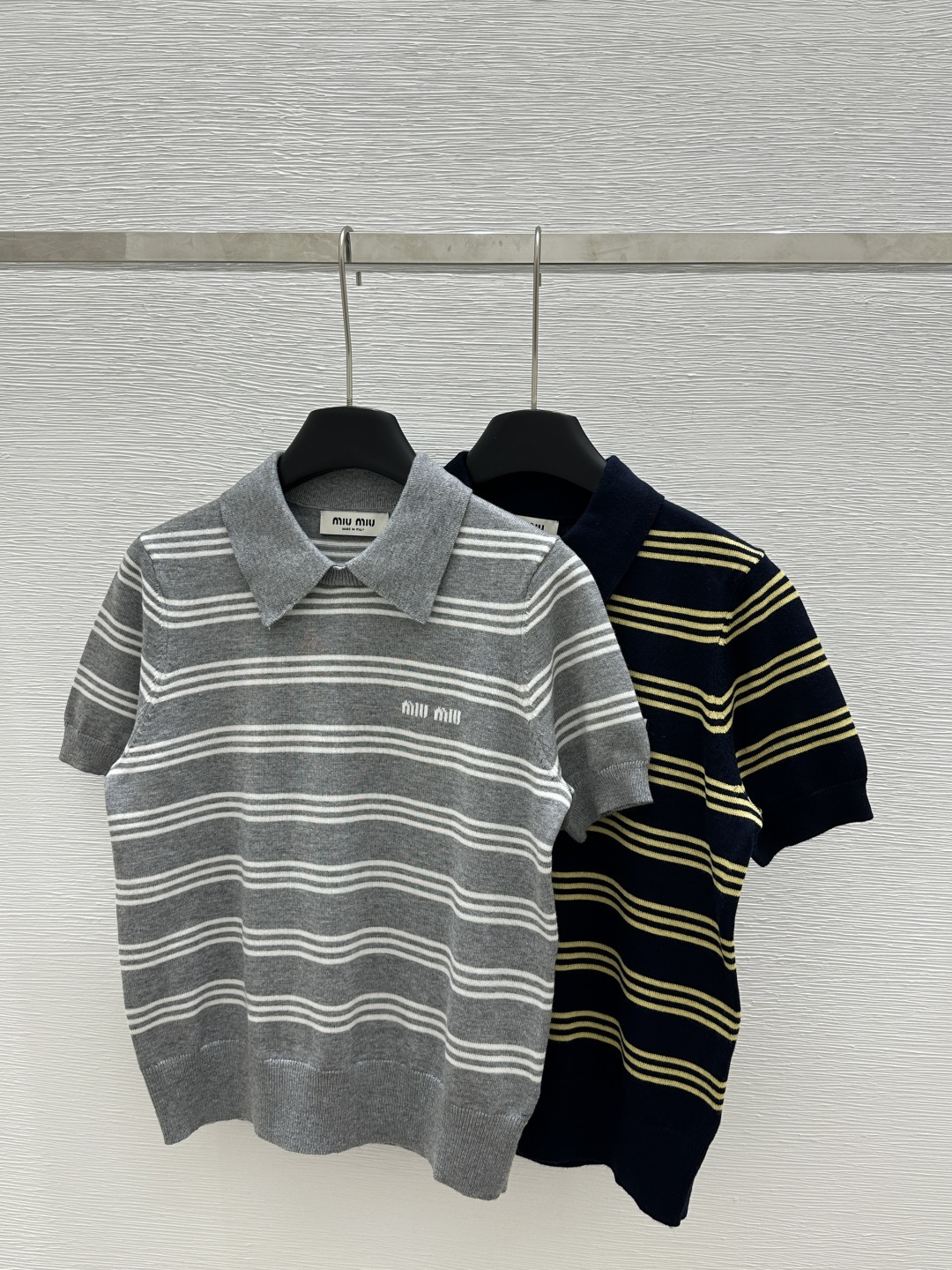 NO:312127,M Home Early Spring New Lapel Contrast Stripe Knitted Short Sleeve Color Blue Size 36.38.40, T-shirt,alexander wang19860909M家  早春新款 翻领撞色条纹针织短袖 颜色蓝色 尺码36.38.40,,T-shirt,alexander wang,Women's clothing