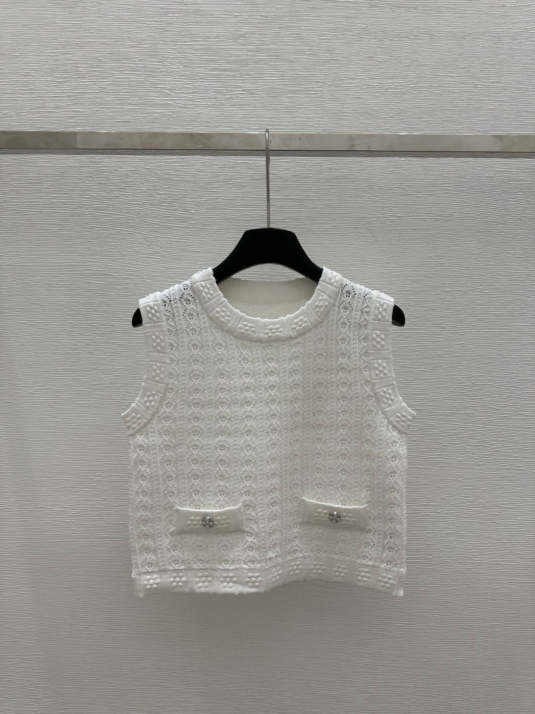 NO:312168,CH Home Early Spring New Style Round Neck Hollow Checkered Knitted Vest Color White Size 36.38.40, Alexander Wang19860909CH家  早春新款 圆领镂空方格针织背心 颜色白色 尺码36.38.40,,alexander wang,Women's clothing