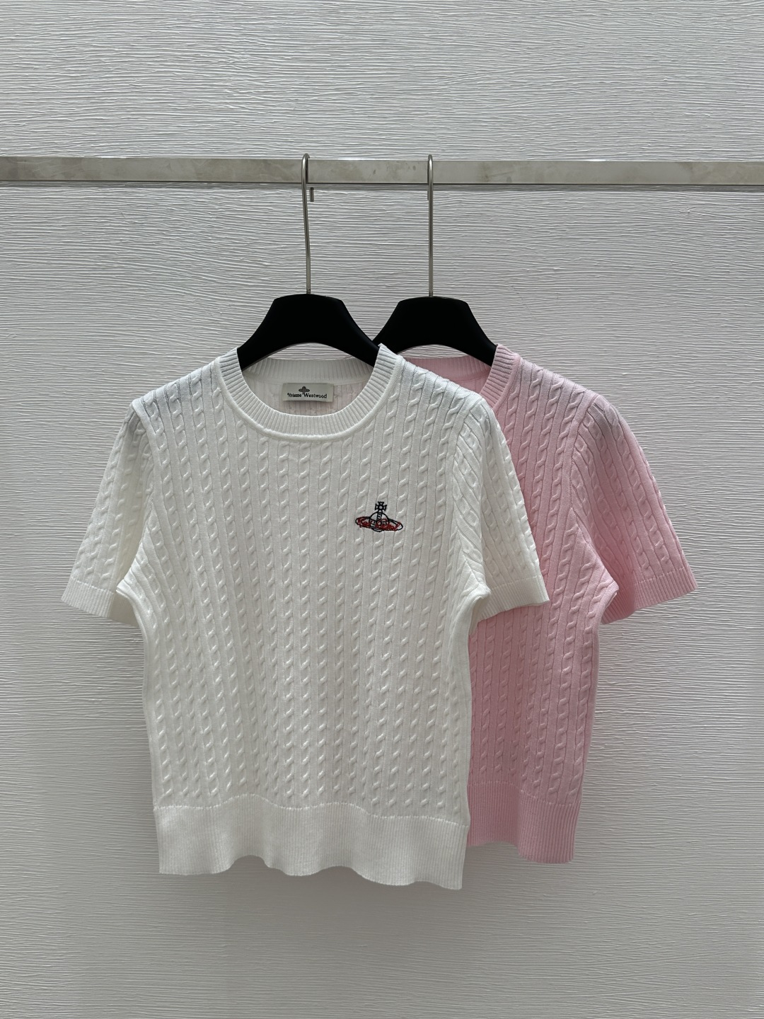 NO:322152,VI Home Early Spring New Style Solid Color Round Neck Embroidered Knitted Short Sleeve Color White Pink Size 36.38.40, T-shirt,alexander wang19860909VI家  早春新款 纯色圆领刺绣针织短袖 颜色白色 粉色 尺码36.38.40,,T-shirt,alexander wang,Women's clothing