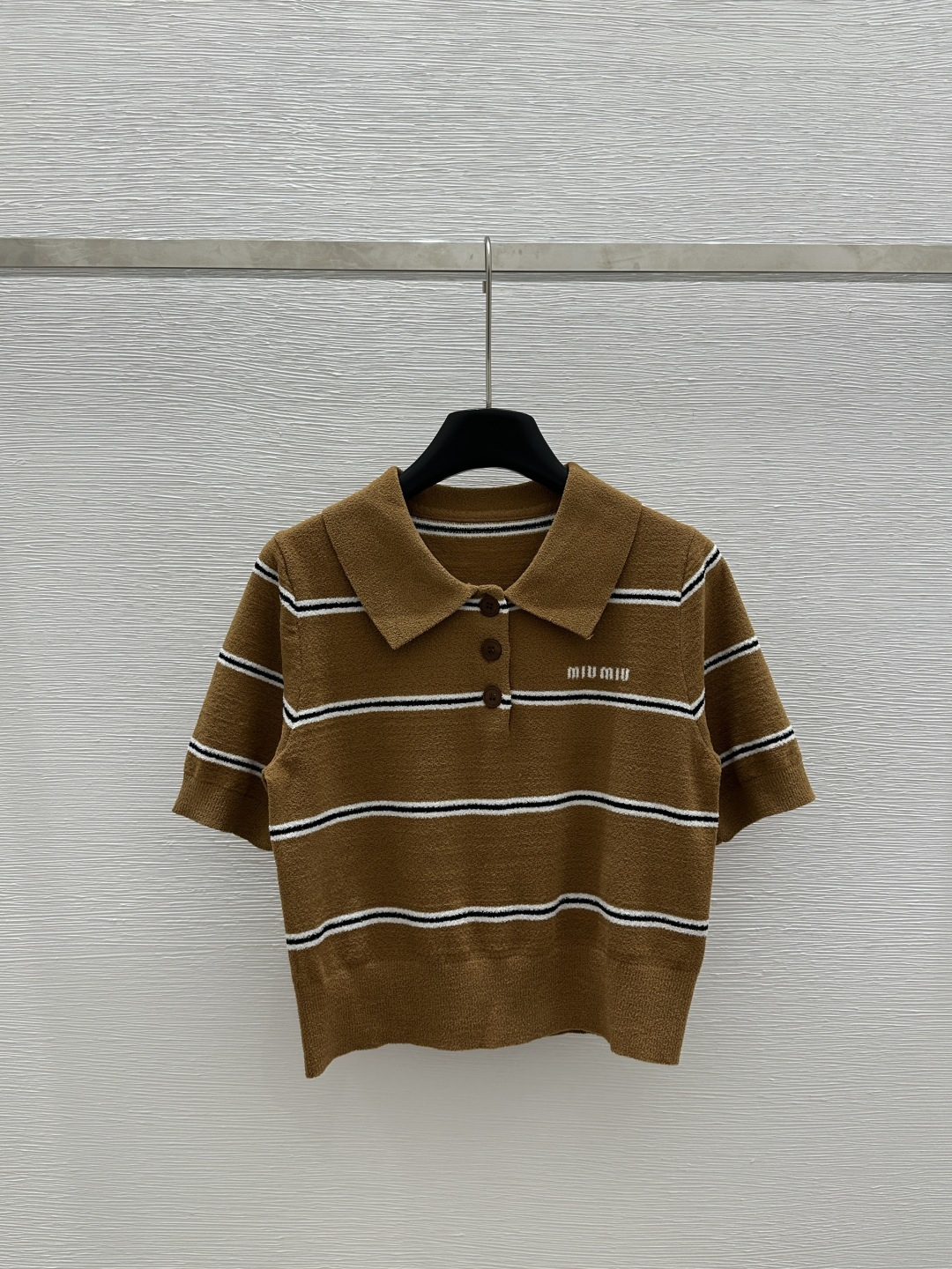NO:322756,M Home Early Spring New Lapel Stripe Contrast Knitted Short Sleeve Color Yellow 197 Size 36.38.40, T-shirt,alexander wang19860909M家  早春新款 翻领条纹撞色针织短袖 颜色黄色 197 尺码36.38.40,,T-shirt,alexander wang,Women's clothing