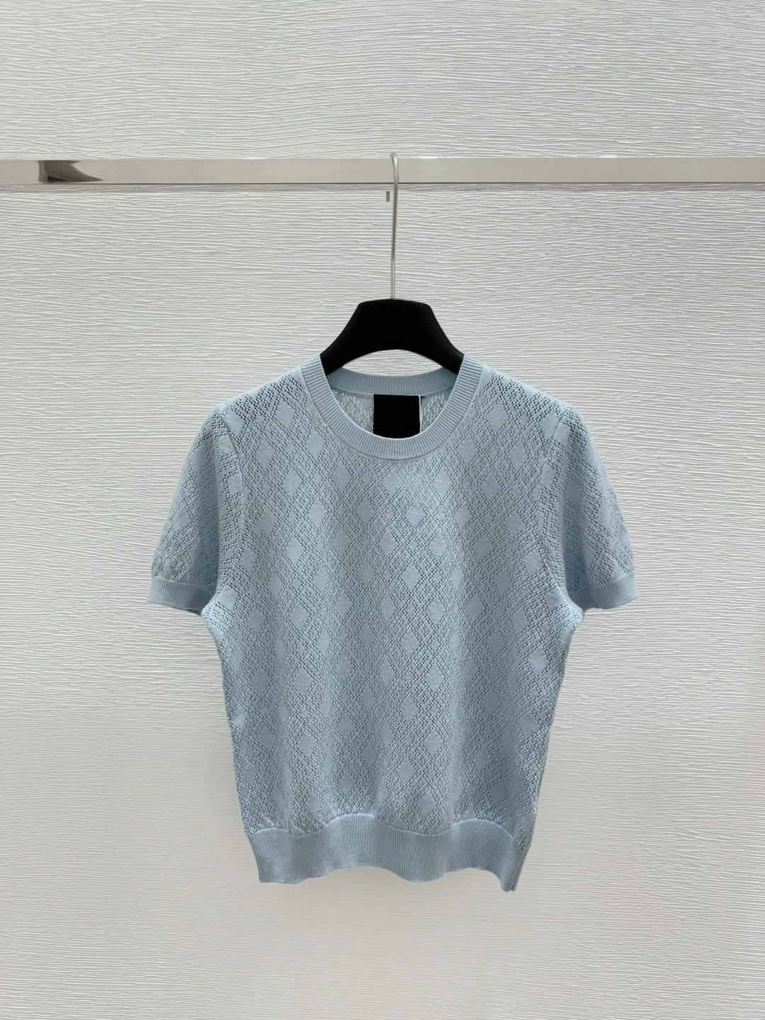 NO:329179,GI Home Early Spring New Style Round Neck Square Knitted Short Sleeve Color Blue Size 36.38.40, T-shirt,alexander wang19860909GI家  早春新款 圆领方格针织短袖 颜色蓝色 尺码36.38.40,,T-shirt,alexander wang,Women's clothing