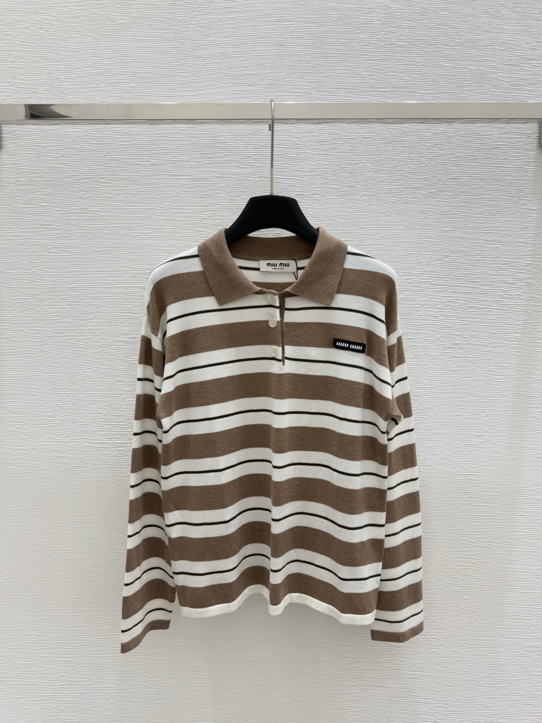 NO:329193,M Home Early Spring New Lapel Contrast Stripe Knitted Long Sleeve Color Coffee Size 36.38.40, Alexander wang19860909M家  早春新款 翻领撞色条纹针织长袖 颜色咖啡色 尺码36.38.40,,alexander wang,Women's clothing