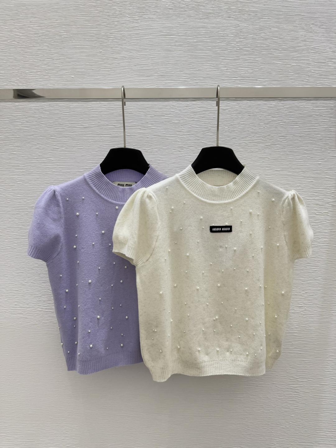 NO:329210,M Home Early Spring New Style Round Neck Beaded Knitted Short Sleeve Color White Purple Size 36.38.40, T-shirt,alexander wang19860909M家  早春新款 圆领钉珠针织短袖 颜色白色 紫色 尺码36.38.40,,T-shirt,alexander wang,Women's clothing