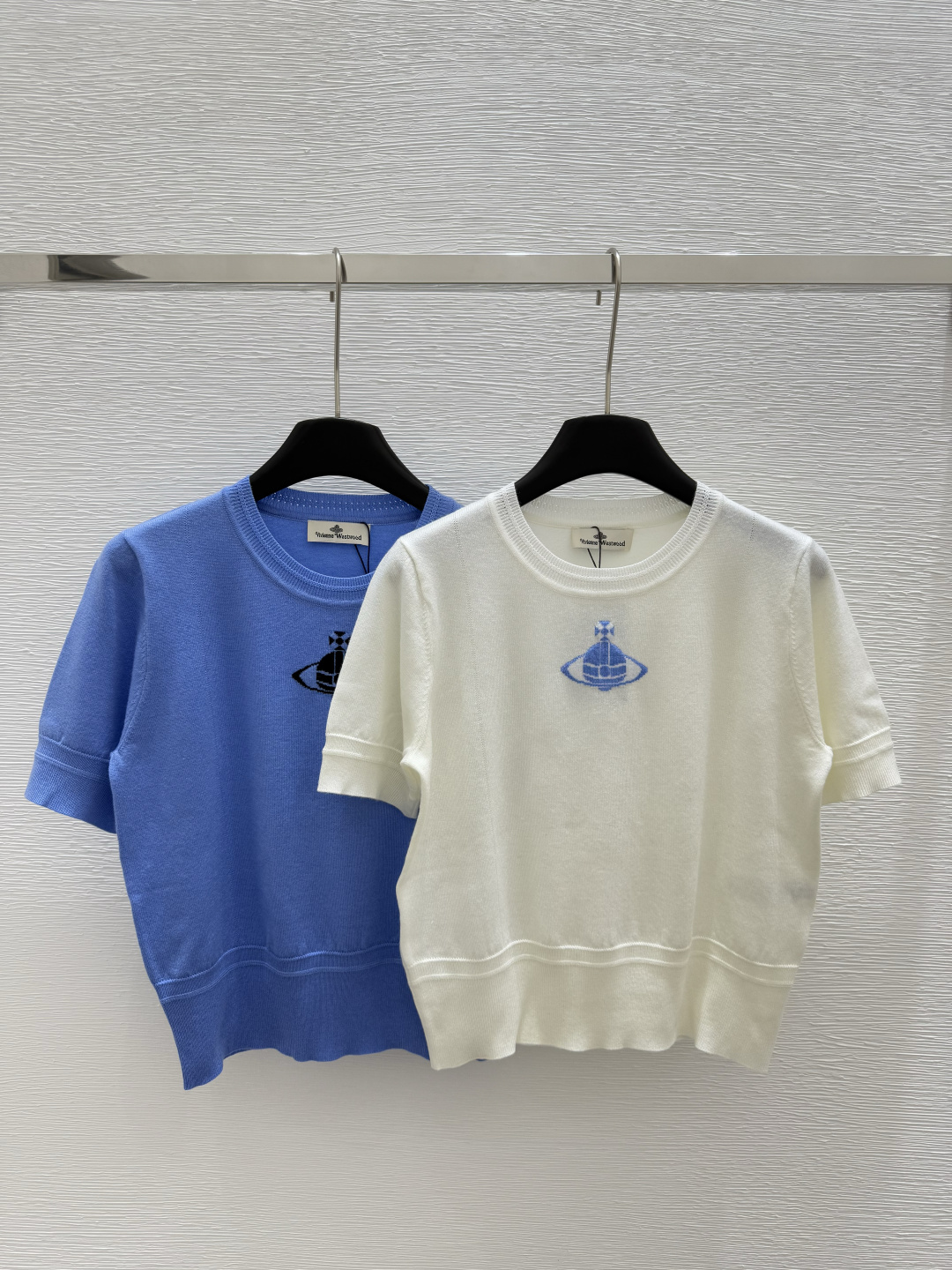 NO:329222,VI Home Early Spring New Style Round Neck Contrast Saturn Knit Short Sleeve Color White Blue Size 36.38.40, T-shirt,alexander wang19860909VI家  早春新款 圆领撞色土星针织短袖 颜色白色 蓝色 尺码36.38.40,,T-shirt,alexander wang,Women's clothing