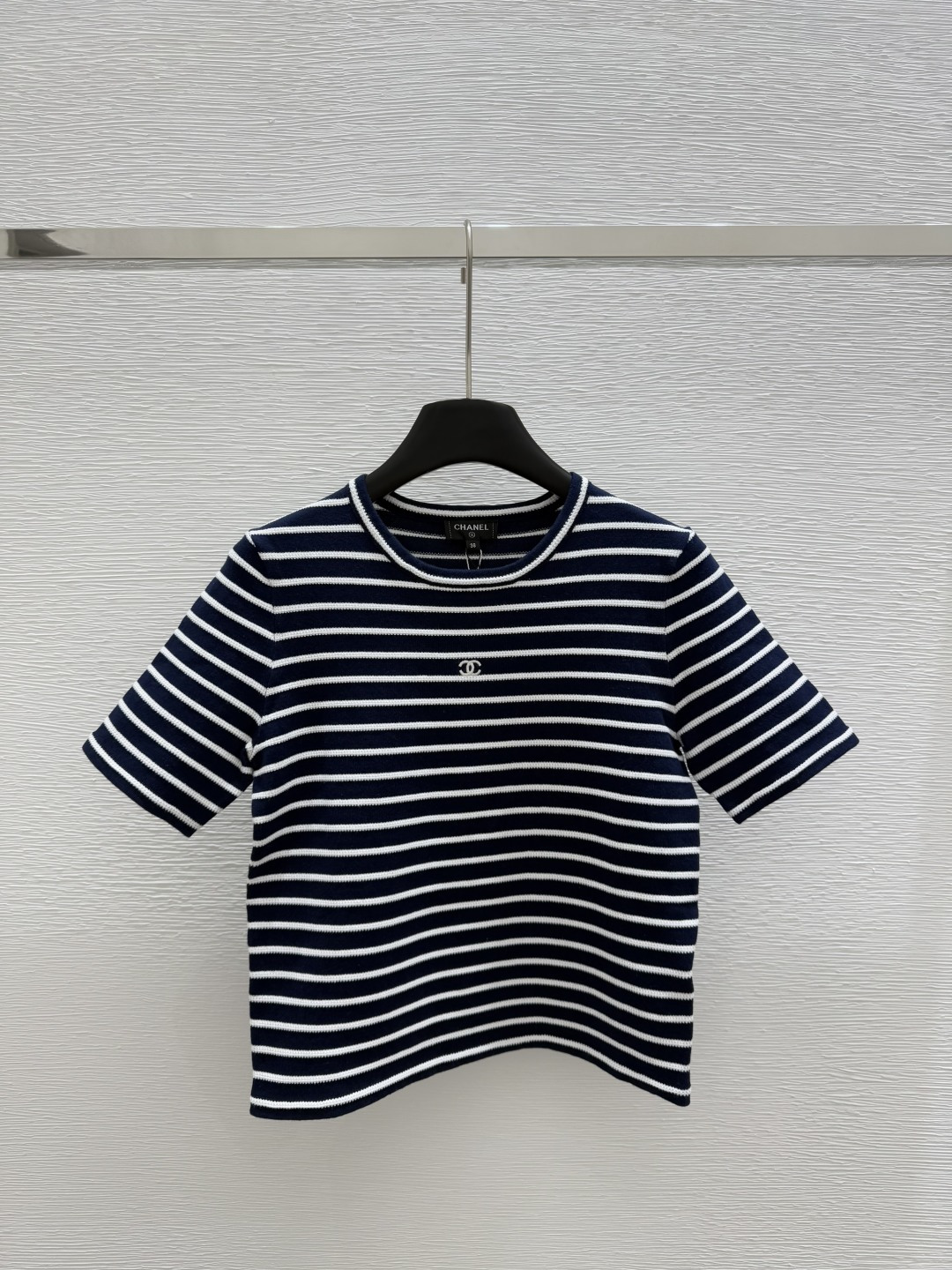 NO:329246,CH Home Early Spring New Style Round Neck Contrast Stripe Knitted Short Sleeve Color Royal Blue Size 36.38.40, T-shirt,alexander wang19860909CH家  早春新款 圆领撞色条纹针织短袖 颜色宝蓝色 尺码36.38.40,,T-shirt,alexander wang,Women's clothing