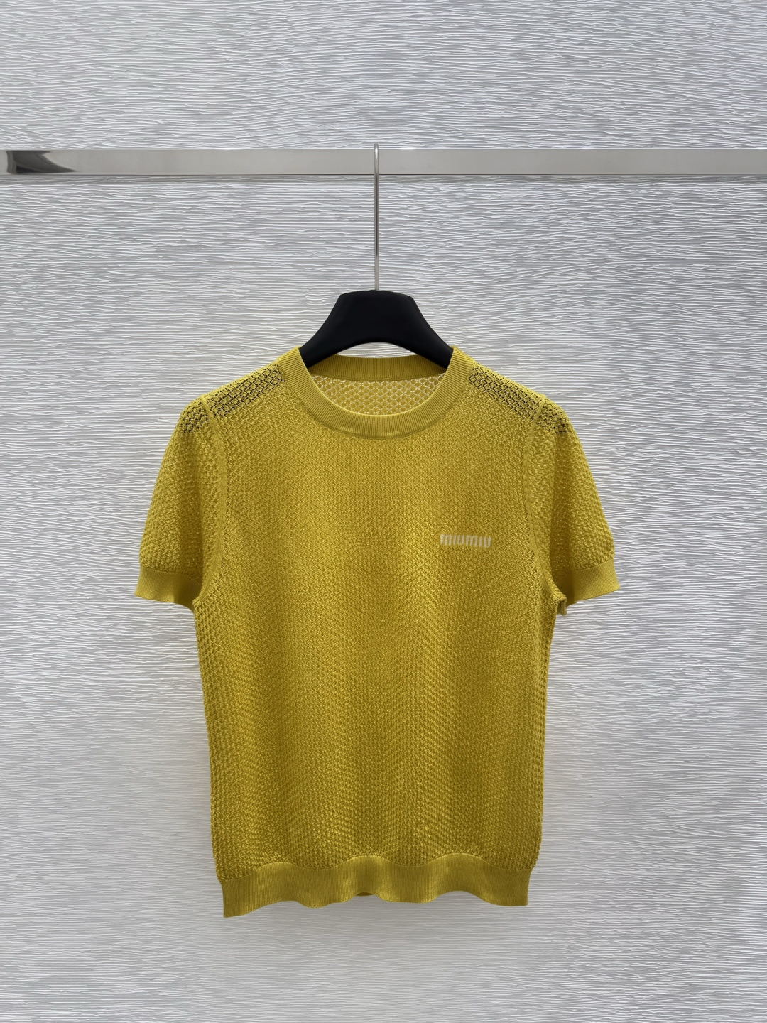 NO:331609,M Home Early Spring New Style Round Neck Contrast Letter Knitted Short Sleeve Color Yellow Size 36.38.40, T-shirt,alexander wang19860909M家  早春新款 圆领撞色字母针织短袖 颜色黄色 尺码36.38.40,,T-shirt,alexander wang,Women's clothing