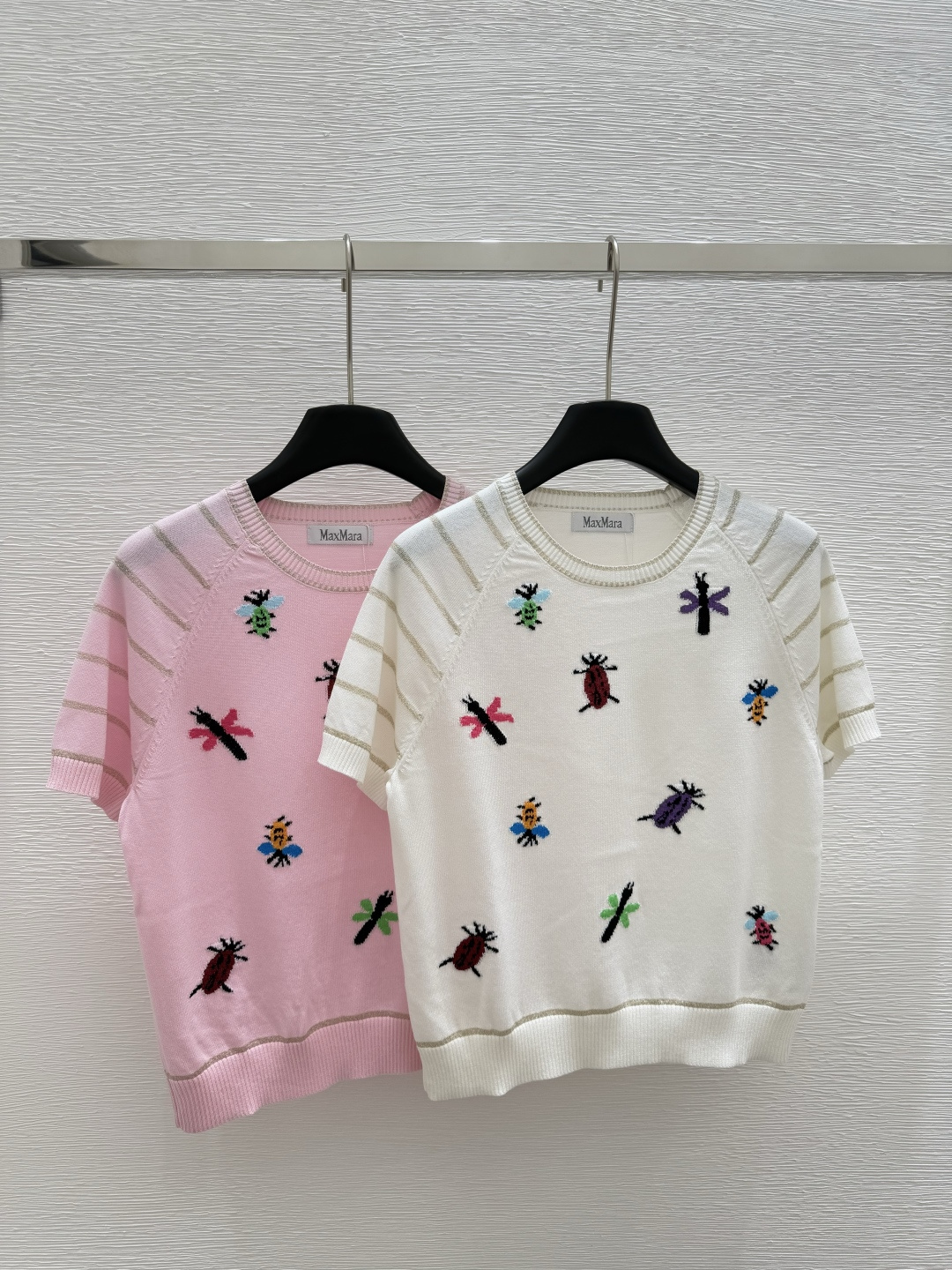 NO:331630,MAX Home Early Spring New Style Round Neck Small Insect Pattern Knitted Short Sleeve Color White Pink Size 36.38.40, T-shirt,alexander wang19860909MAX家  早春新款 圆领小昆虫图案针织短袖 颜色白色 粉色 尺码36.38.40,,T-shirt,alexander wang,Women's clothing